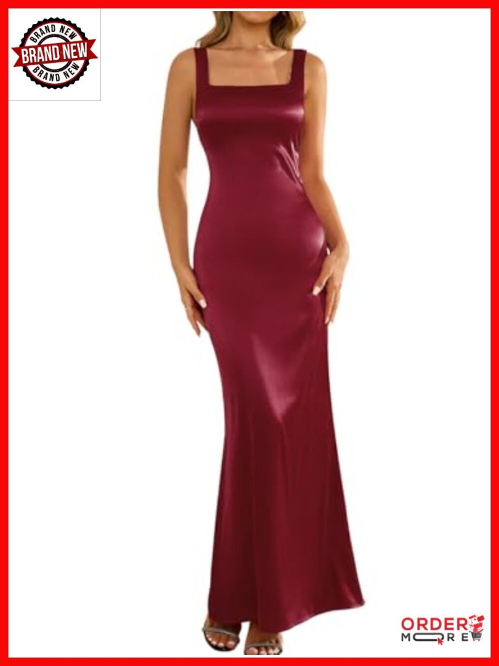 Square Neck Sleeveless Backless Bodycon Satin Long Formal Dress